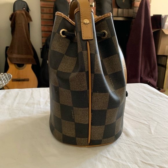 FENDI Bucket Drawstring Checkered Canvas Crossbody - Picture 3 of 8